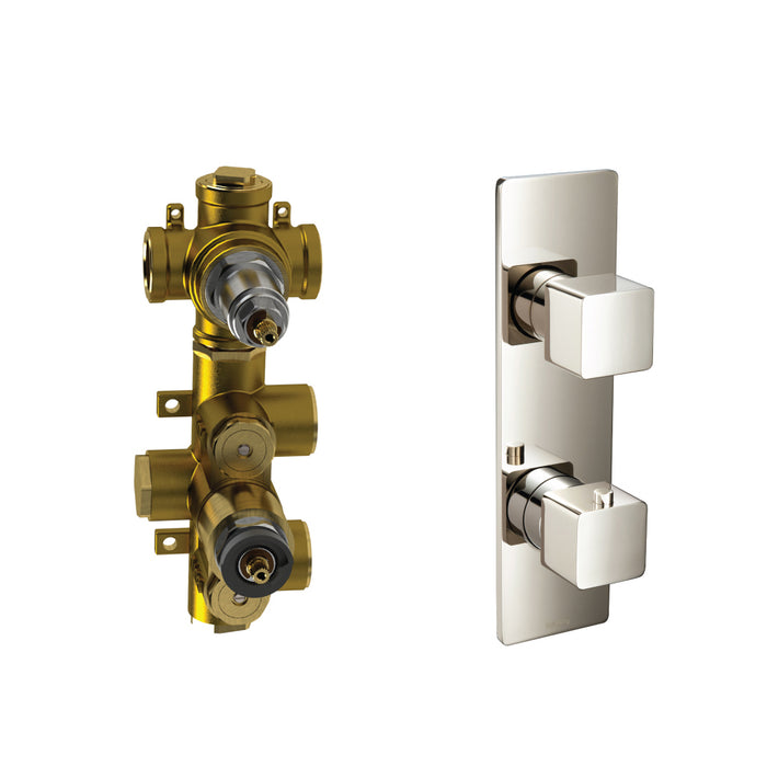 Serie 196 2 Way Horizontal Thermostatic Shower Mixer - Wall Mount - 10" Brass/Polished Nickel
