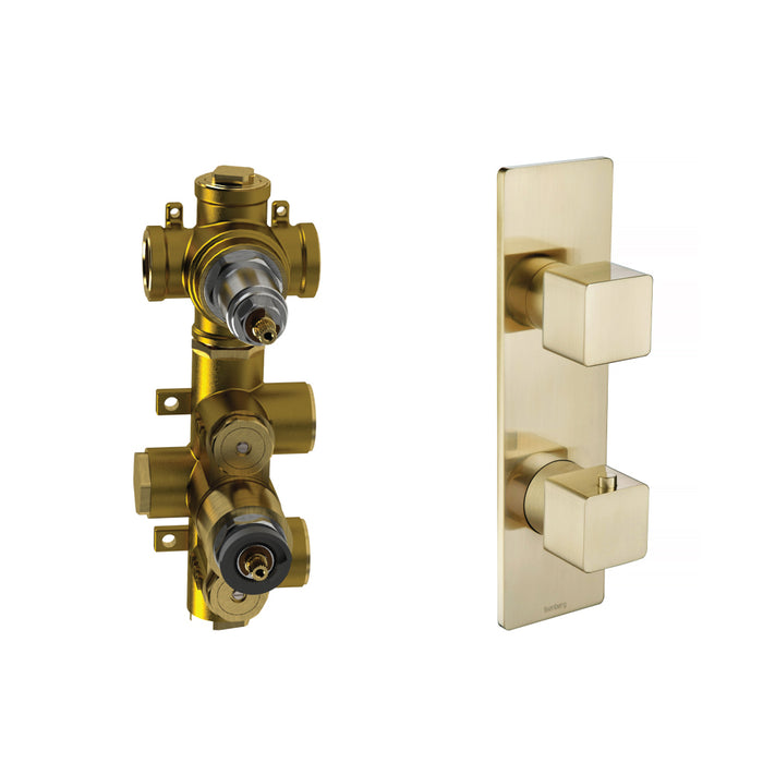 Serie 196 2 Way Horizontal Thermostatic Shower Mixer - Wall Mount - 10" Brass/Satin Brass