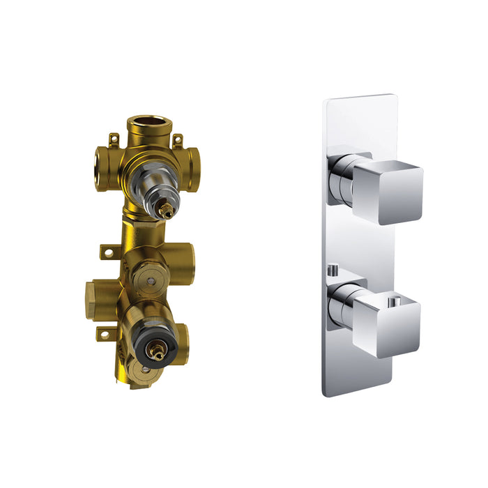 Serie 196 3 Way Horizontal Thermostatic Shower Mixer - Wall Mount - 10" Brass/Polished Chrome