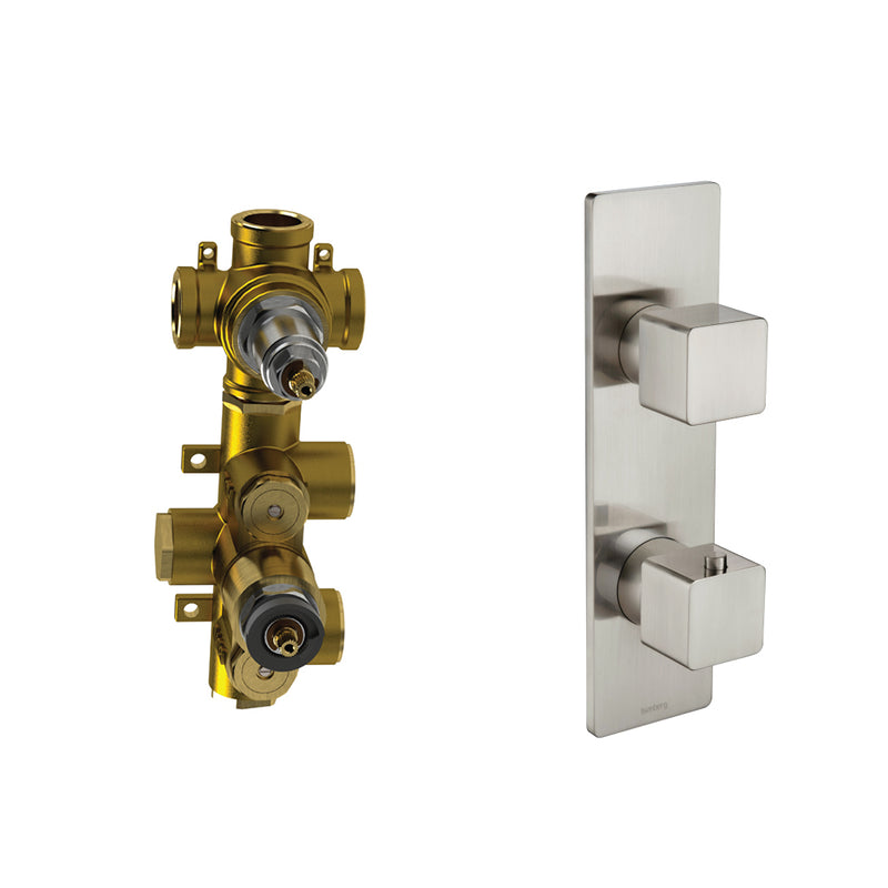 Serie 196 3 Way Thermostatic Shower Mixer - Wall Mount - 10" Brass/Brushed Nickel