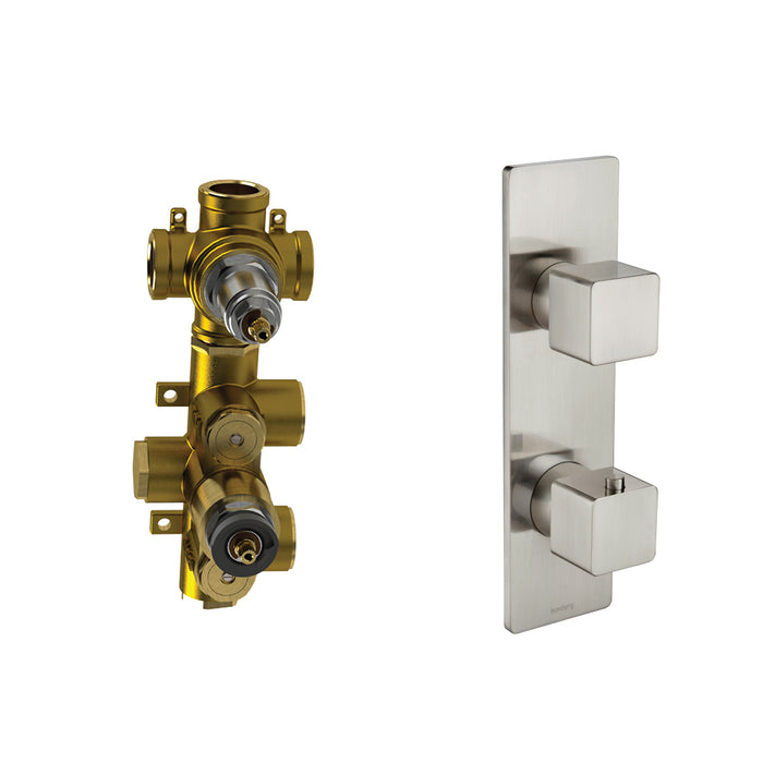 Serie 196 3 Way Horizontal Thermostatic Shower Mixer - Wall Mount - 10" Brass/Brushed Nickel