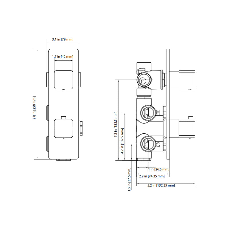 Serie 196 3 Way Thermostatic Shower Mixer - Wall Mount - 10" Brass/Brushed Nickel