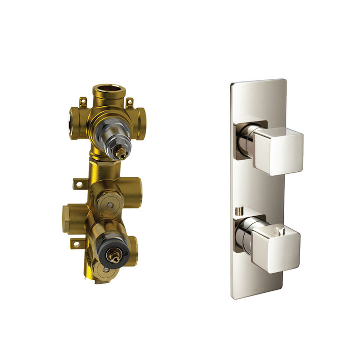 Serie 196 3 Way Horizontal Thermostatic Shower Mixer - Wall Mount - 10" Brass/Polished Nickel