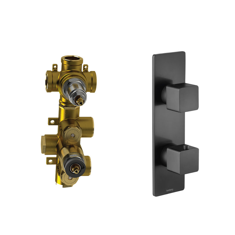 Serie 196 3 Way Thermostatic Shower Mixer - Wall Mount - 10" Brass/Matt Black