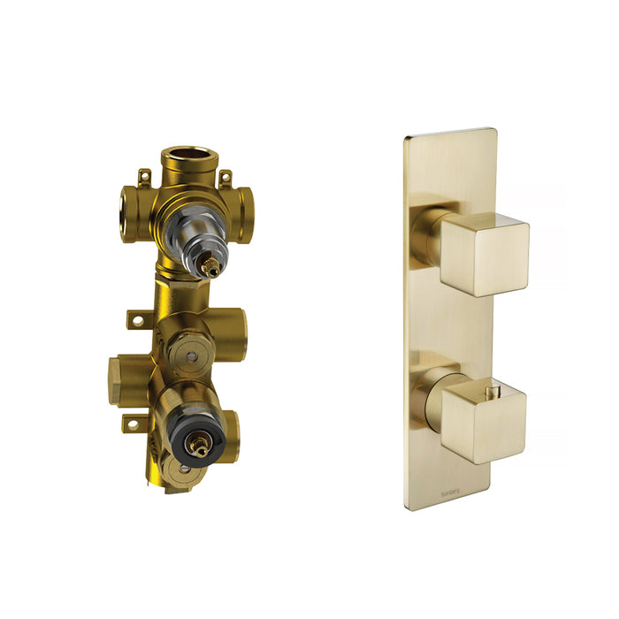 Serie 196 3 Way Horizontal Thermostatic Shower Mixer - Wall Mount - 10" Brass/Satin Brass