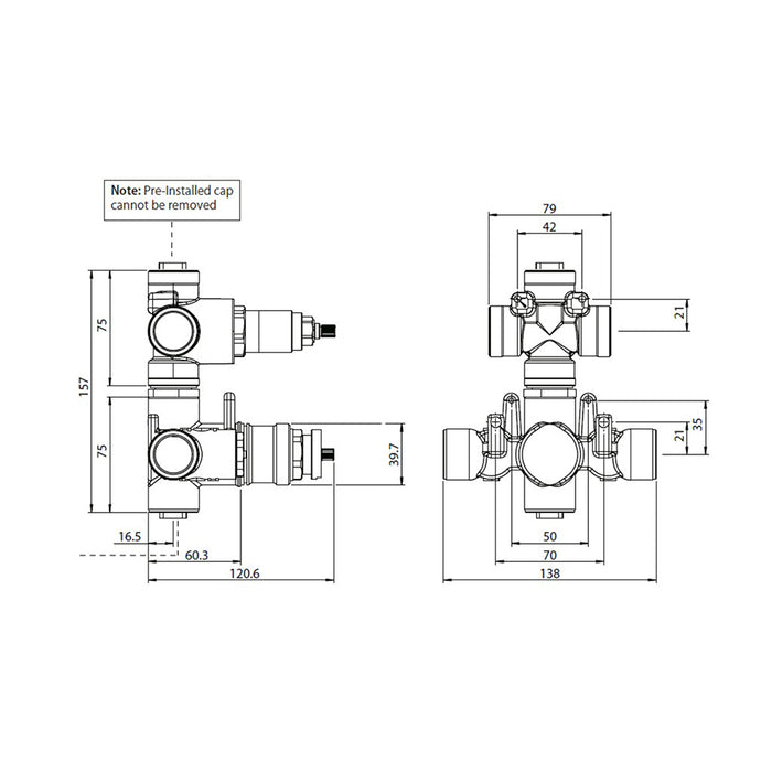 Serie 196 2 Way Thermostatic Shower Mixer - Wall Mount - 6" Brass/Polished Chrome