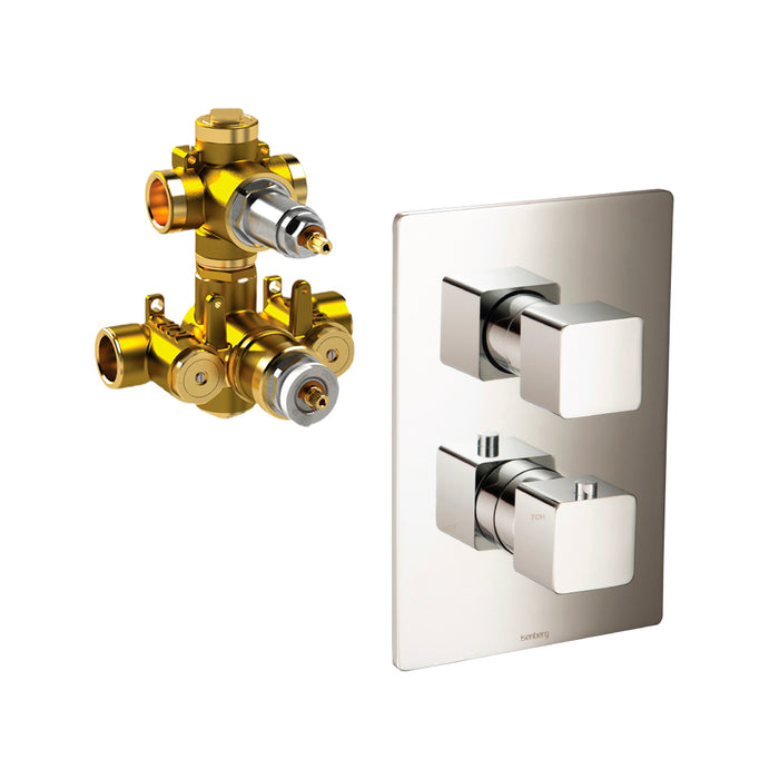 Serie 196 2 Way Thermostatic Shower Mixer - Wall Mount - 6" Brass/Polished Nickel