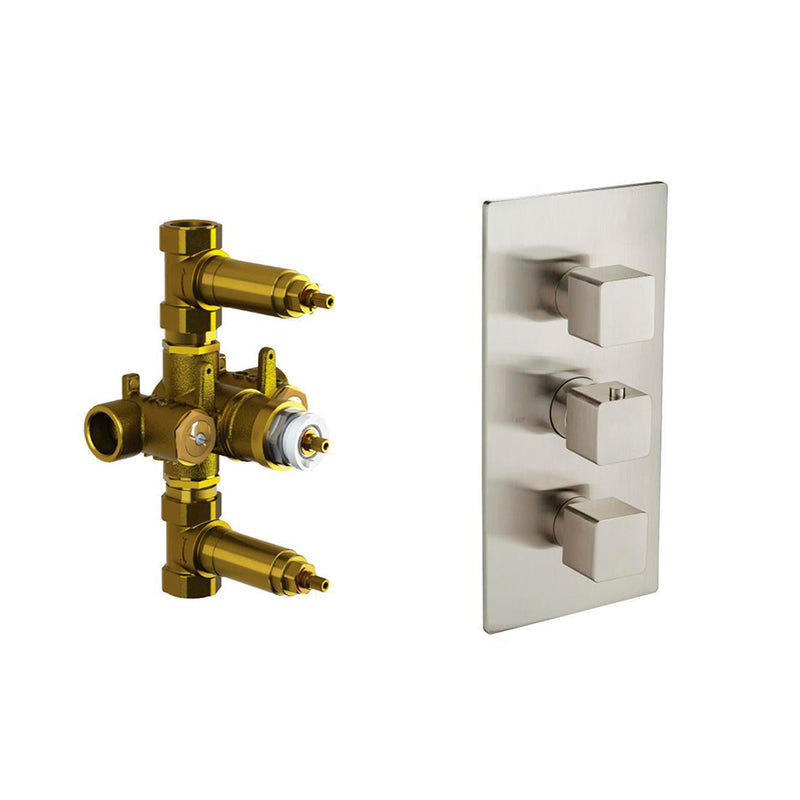 Serie 196 2 Way Thermostatic Shower Mixer - Wall Mount - 6" Brass/Brushed Nickel