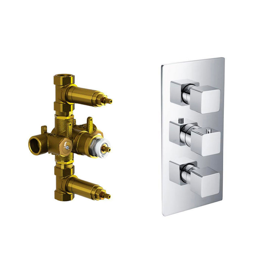 Serie 196 2 Way Thermostatic Shower Mixer - Wall Mount - 6" Brass/Polished Chrome