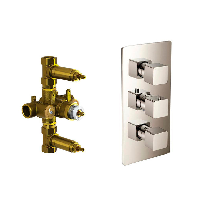 Serie 196 2 Way Thermostatic Shower Mixer - Wall Mount - 6" Brass/Polished Nickel