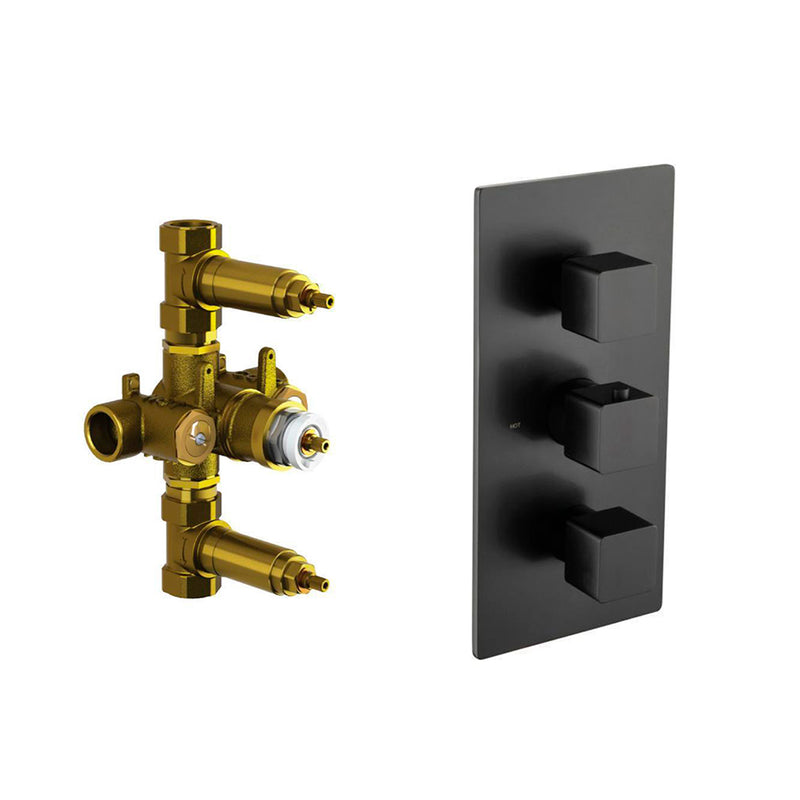 Serie 196 2 Way Thermostatic Shower Mixer - Wall Mount - 6" Brass/Matt Black