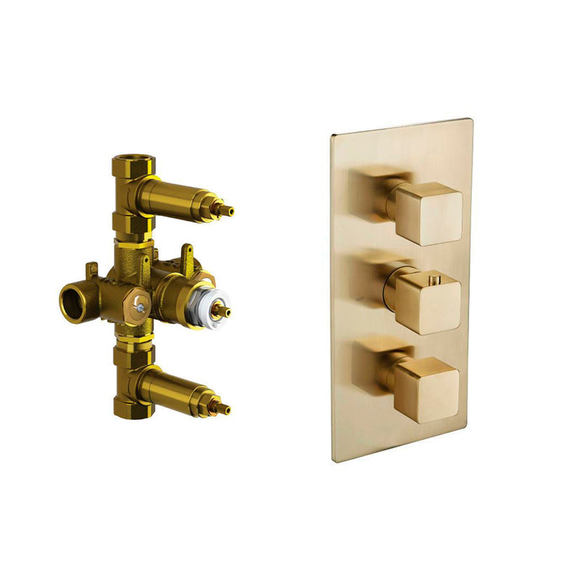 Serie 196 2 Way Thermostatic Shower Mixer - Wall Mount - 6" Brass/Satin Brass