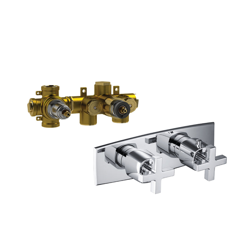 Serie 240 2 Way Horizontal Thermostatic Shower Mixer - Wall Mount - 10" Brass/Polished Chrome