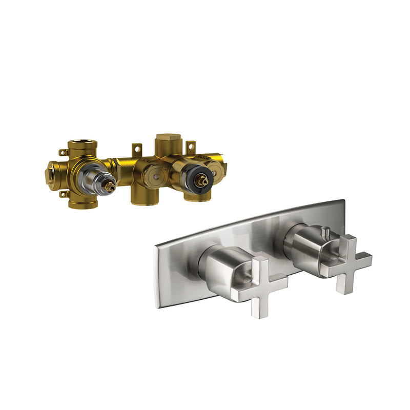 Serie 240 2 Way Horizontal Thermostatic Shower Mixer - Wall Mount - 10" Brass/Brushed Nickel