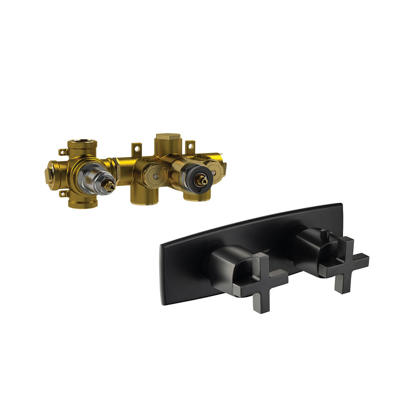 Serie 240 2 Way Horizontal Thermostatic Shower Mixer - Wall Mount - 10" Brass/Matt Black