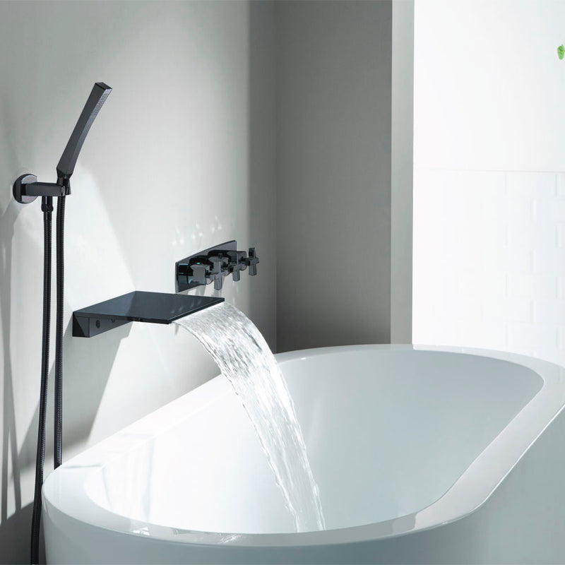 Cascade Flow Water Fall Tub Spout - Wall Mount - 12" Brass/Matt Black