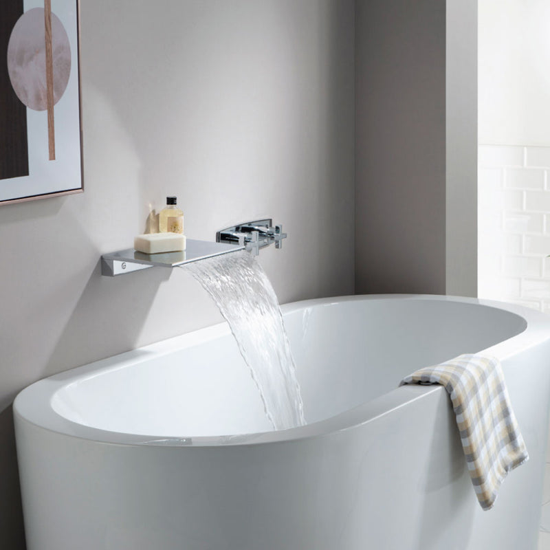 Cascade Flow Water Fall Tub Spout - Wall Mount - 12" Brass/Matt Black