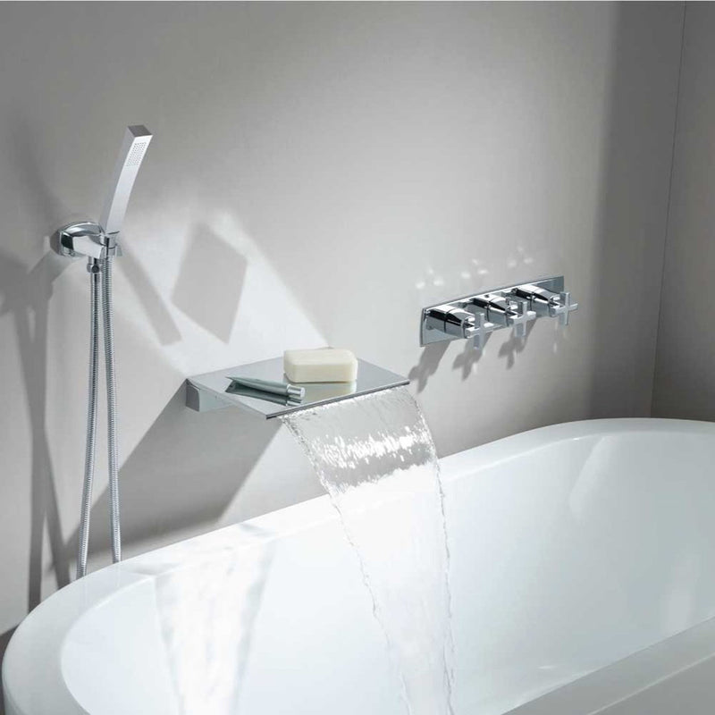 Cascade Flow Water Fall Tub Spout - Wall Mount - 12" Brass/Polished Nickel