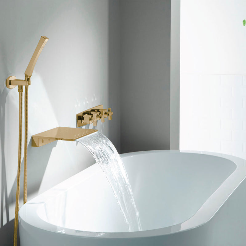 Cascade Flow Water Fall Tub Spout - Wall Mount - 12" Brass/Satin Brass