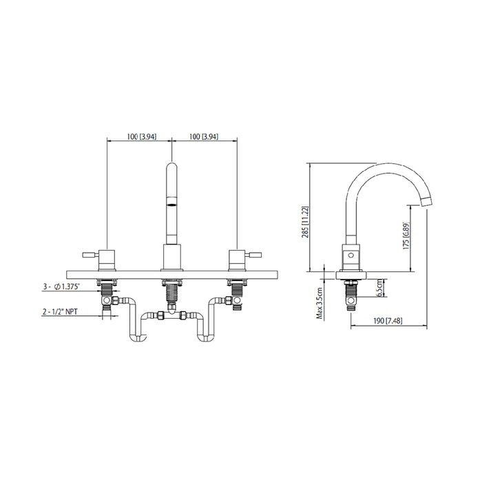 Serie 100 Complete Tub Faucet - Widespread - 8" Brass/Brushed Bronze