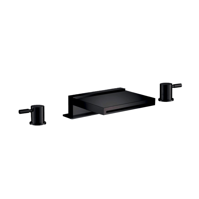 Serie 100 - 3 Hole Deck Mount Cascade / Sheet Flow Roman Tub Faucet - Widespread - 14" Brass/Matt Black