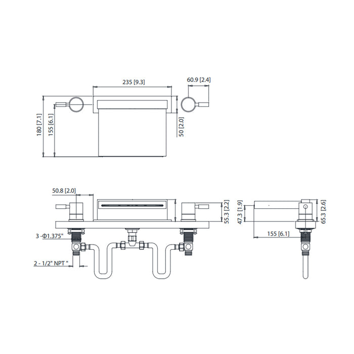 Serie 100 Cascade Flow Roman Complete Tub Faucet - Widespread - 14" Brass/Matt Black