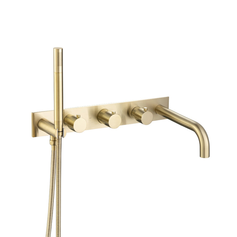 Serie 100 (2 Output Ports) Hand Shower Complete Tub Faucet - Wall Mount - 18" Brass/Satin Brass