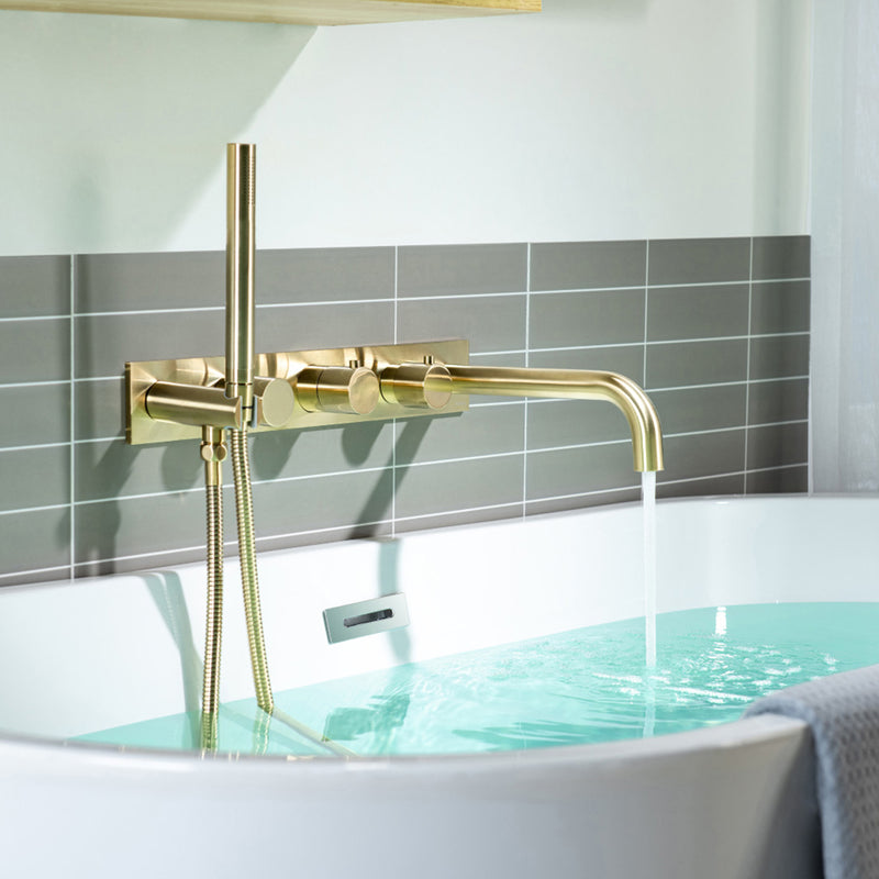 Serie 100 (2 Output Ports) Hand Shower Complete Tub Faucet - Wall Mount - 18" Brass/Satin Brass