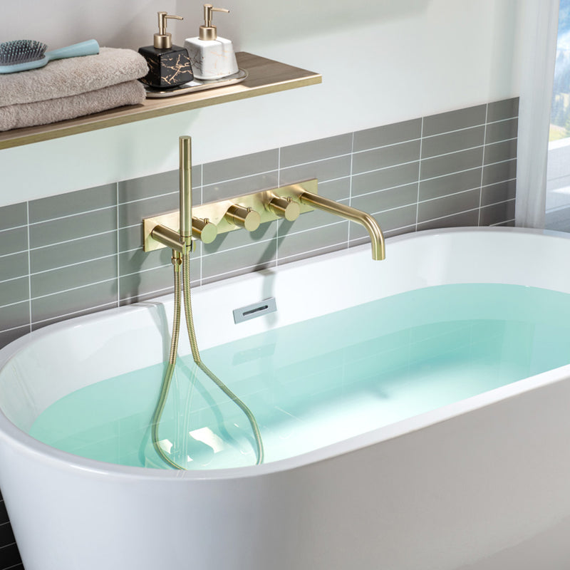 Serie 100 (2 Output Ports) Hand Shower Complete Tub Faucet - Wall Mount - 18" Brass/Satin Brass