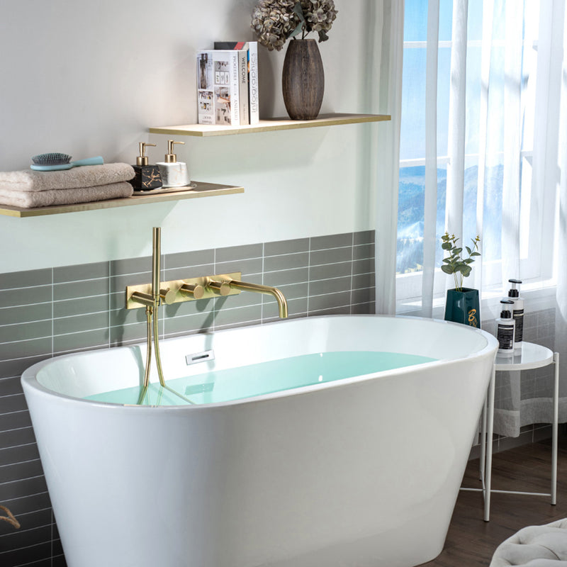 Serie 100 (2 Output Ports) Hand Shower Complete Tub Faucet - Wall Mount - 18" Brass/Satin Brass