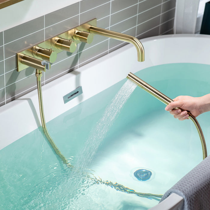 Serie 100 (2 Output Ports) Hand Shower Tub Faucet (Complete) - Wall Mount - 18" Brass/Satin Brass