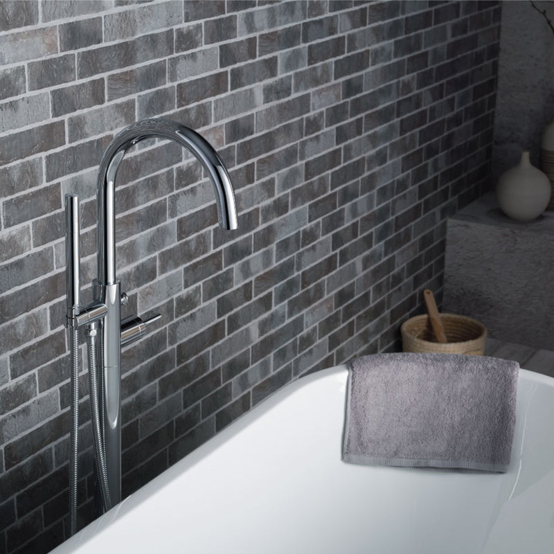 Serie 100 Tub Faucet with Hand Shower – Complete Set - Floor Mount - 46" Brass/Polished Chrome