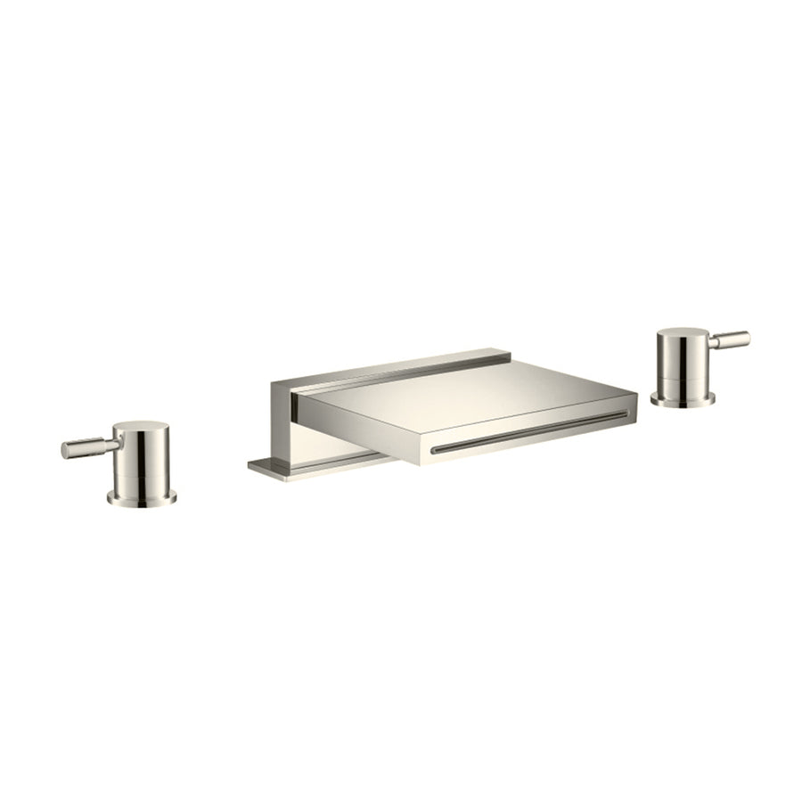 Serie 100 - 3 Hole Deck Mount Cascade / Sheet Flow Roman Tub Faucet - Widespread - 14" Brass/Brushed Nickel