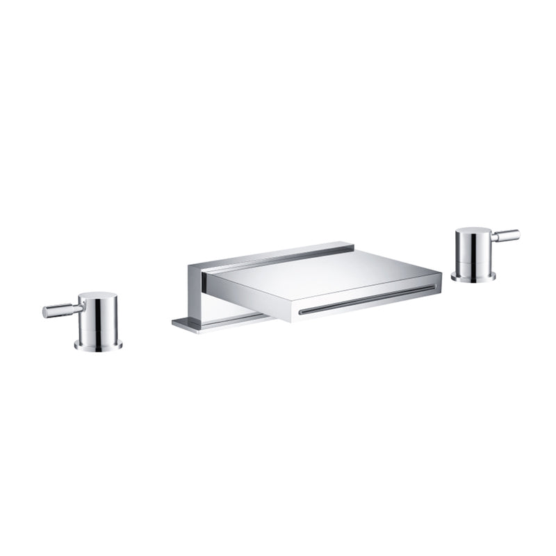 Serie 100 - 3 Hole Deck Mount Cascade / Sheet Flow Roman Tub Faucet - Widespread - 14" Brass/Polished Chrome