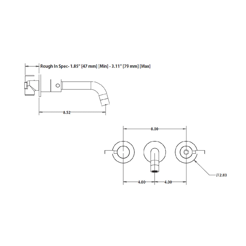 Serie 100 Complete Tub Faucet - Widespread-Wall Mount- 8" Brass/Polished Chrome