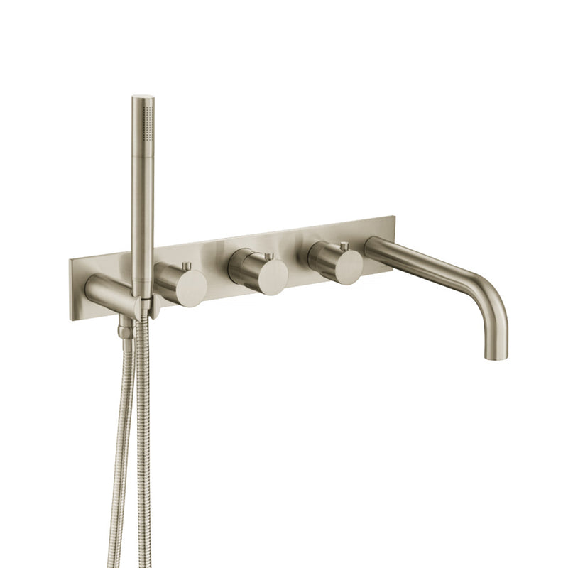Serie 100 (2 Output Ports) Hand Shower Complete Tub Faucet - Wall Mount - 18" Brass/Brushed Nickel