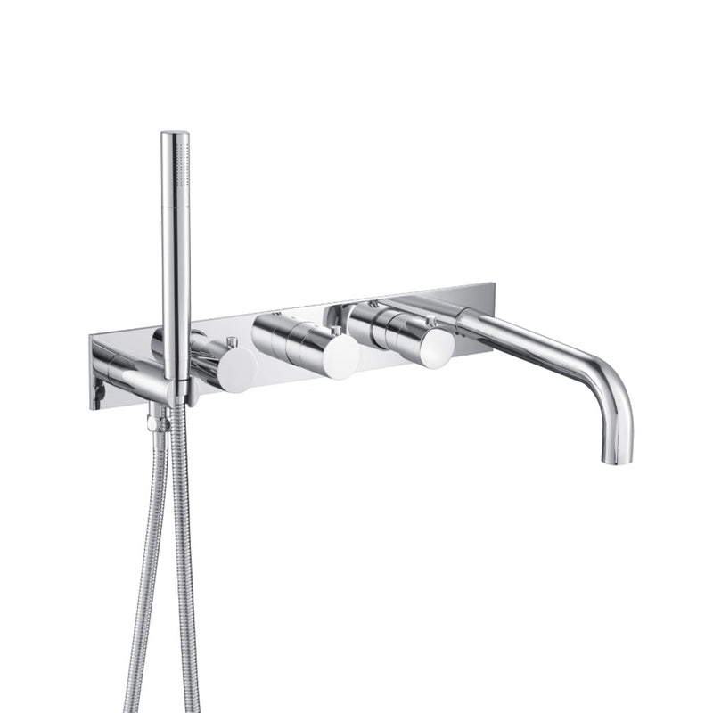 Serie 100 (2 Output Ports) Hand Shower Complete Tub Faucet - Wall Mount - 18" Brass/Polished Chrome