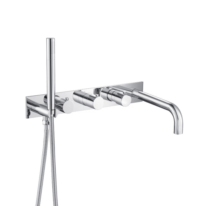 Serie 100 (2 Output Ports) Hand Shower Tub Faucet (Complete) - Wall Mount - 18" Brass/Polished Chrome