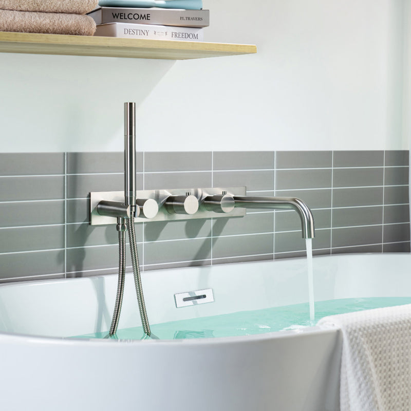 Serie 100 (2 Output Ports) Hand Shower Complete Tub Faucet - Wall Mount - 18" Brass/Polished Chrome