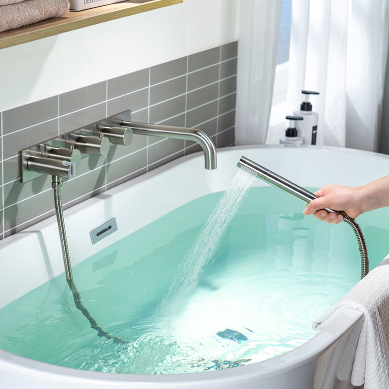 Serie 100 (2 Output Ports) Hand Shower Complete Tub Faucet - Wall Mount - 18" Brass/Polished Chrome