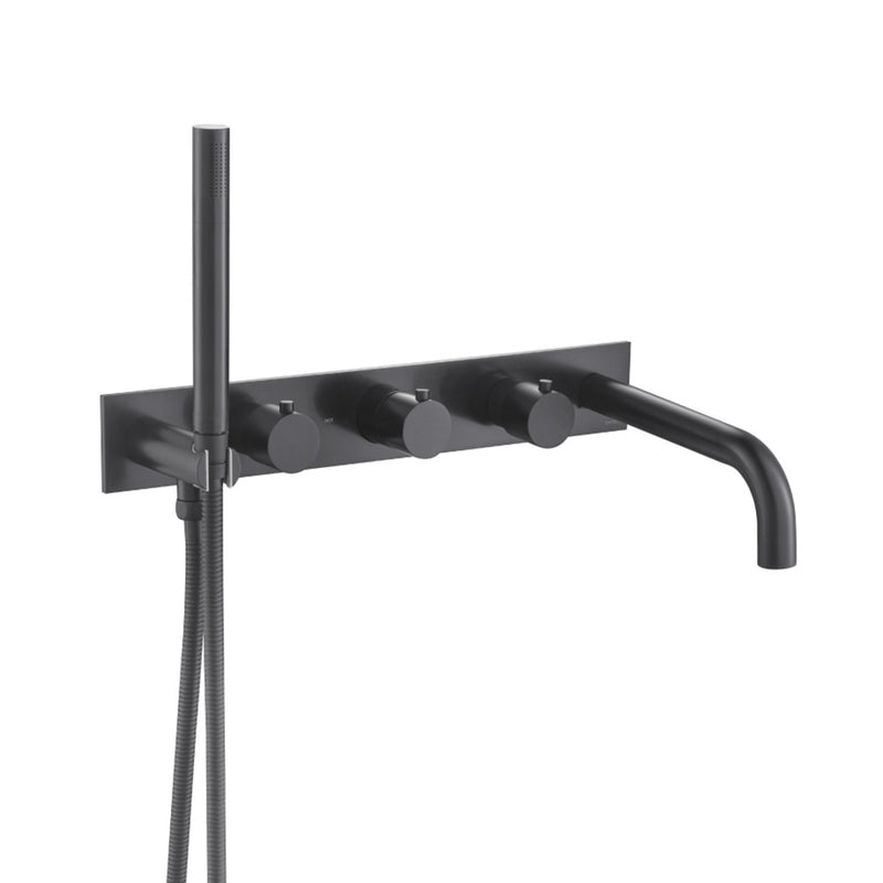 Serie 100 (2 Output Ports) Hand Shower Complete Tub Faucet - Wall Mount - 18" Brass/Matt Black