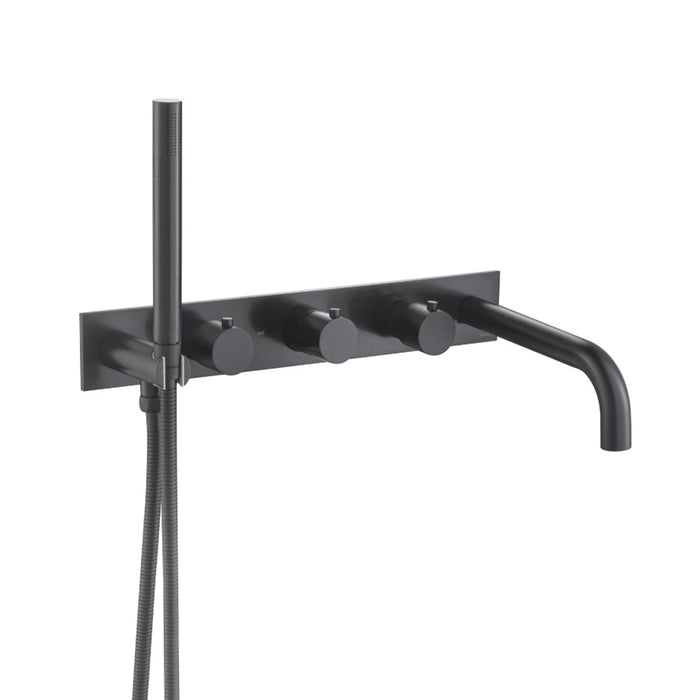 Serie 100 (2 Output Ports) Hand Shower Tub Faucet (Complete) - Wall Mount - 18" Brass/Matt Black