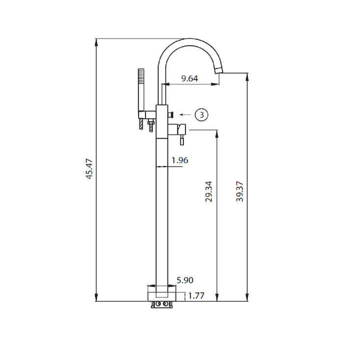 Serie 145 Hand Shower Complete Tub Faucet - Floor Mount - 46" Brass/Matt Black