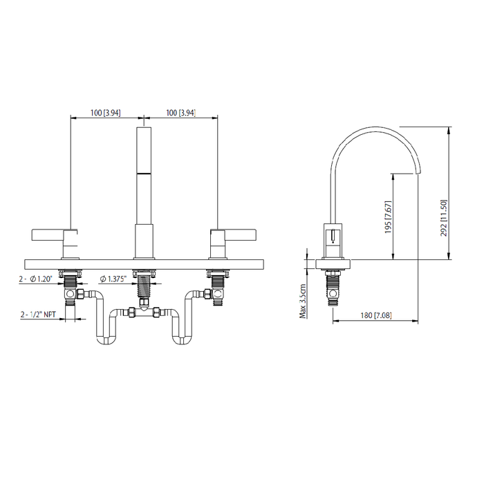 Serie 145 Complete Tub Faucet - Widespread - 8" Brass/Matt Black