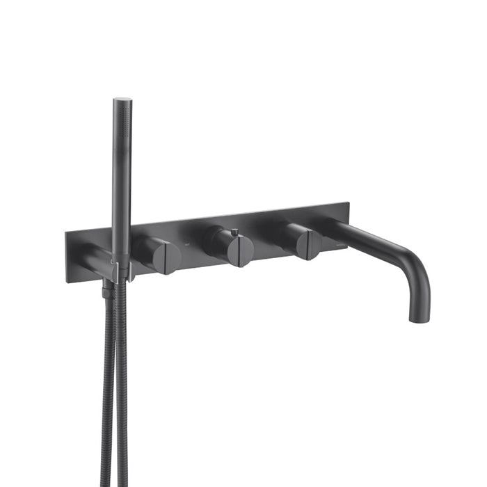 Serie 145 (2 Output Ports) Hand Shower Tub Faucet (Complete) - Wall Mount - 18" Brass/Matt Black