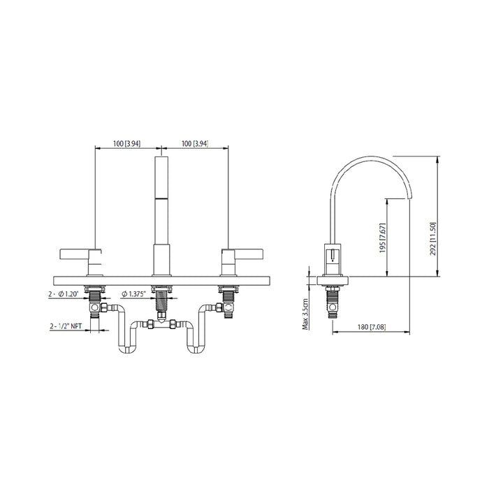 Serie 145 Complete Tub Faucet - Widespread - 8" Brass/Polished Chrome