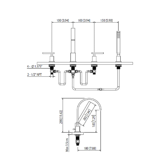 Serie 150 Hand Shower Tub Faucet - Built-In - 14" Brass/Polished Chrome