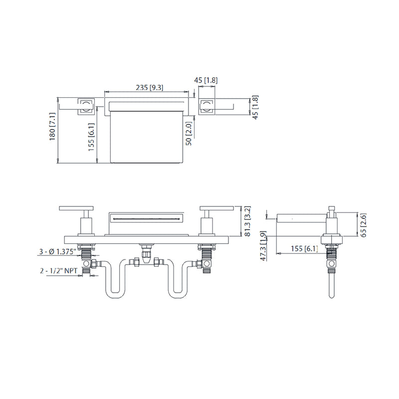 Serie 150 Cascade Flow Roman Complete Tub Faucet - Widespread - 14" Brass/Polished Chrome
