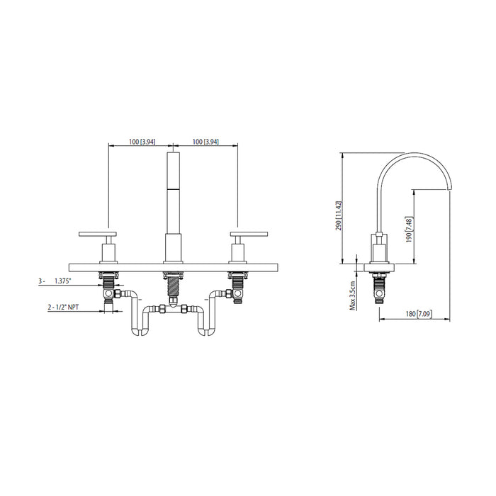 Serie 150 Complete Tub Faucet - Widespread - 8" Brass/Polished Chrome