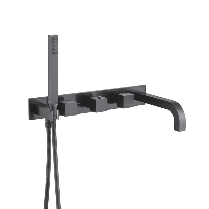 Serie 160 (2 Output Ports) Hand Shower Tub Faucet (Complete) - Wall Mount - 18" Brass/Matt Black
